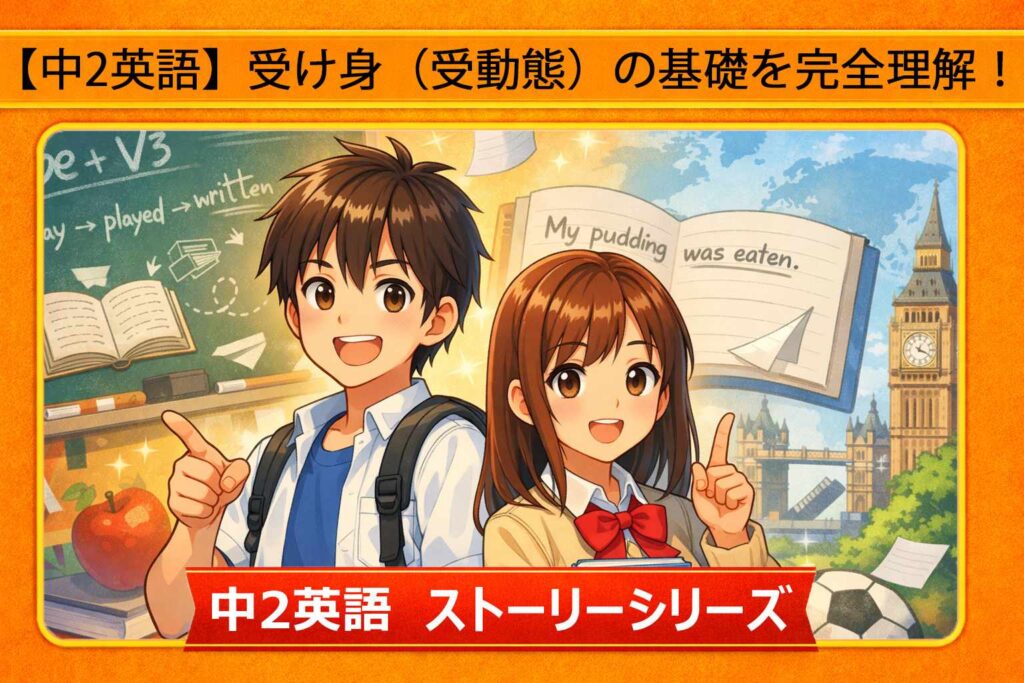 【中2英語】受け身（受動態）の基礎を完全理解！ 公式・意味・byの省略ルールのサムネイル