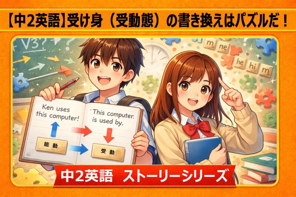 【中2英語】受け身（受動態）の書き換えはパズルだ！ 過去形のルールと代名詞の罠のサムネイル