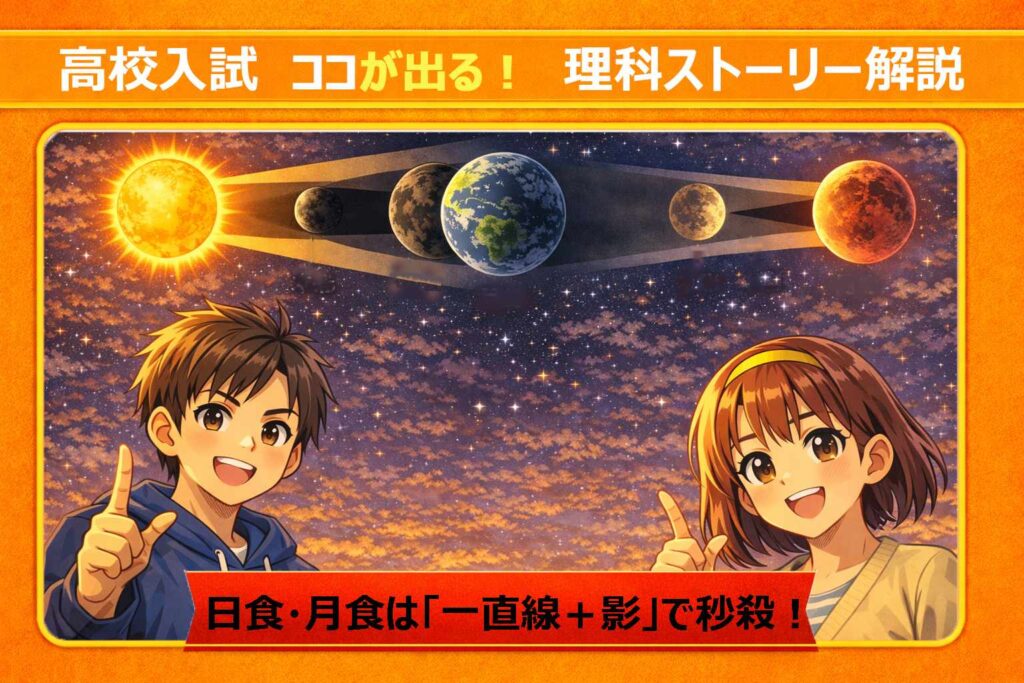 【中3理科/天体】日食・月食は「一直線と影」で完答!作図と記述の完全攻略