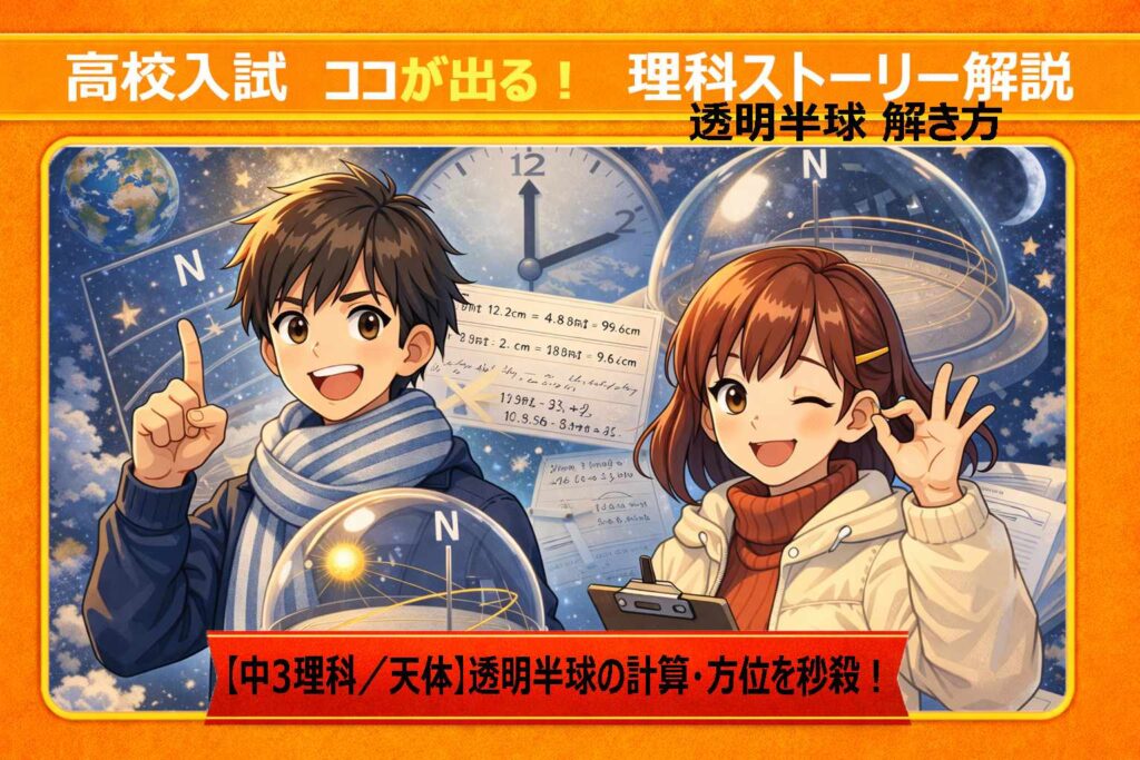 【中3理科／天体】透明半球の計算・方位を秒殺！「空白の北」と「比」で完全攻略