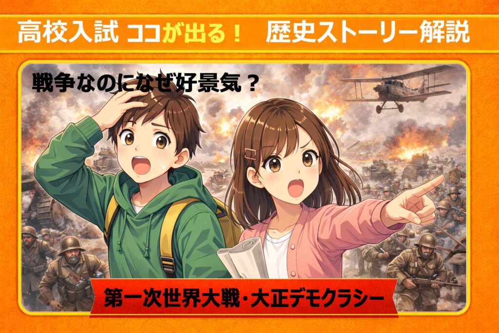 【高校受験】歴史「第一次世界大戦・大正デモクラシー」をストーリーで攻略！なぜ日本は好景気になった？　サムネイル