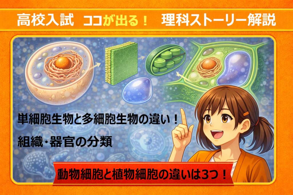【高校入試理科】動物細胞と植物細胞の違いは3つ！細胞壁・葉緑体・液胞の覚え方サムネイル